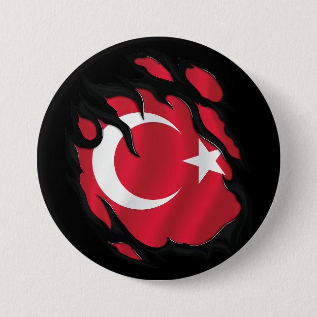 Badge Rond 7,6 Cm Drapeau déchiré de la Turquie (Devant)