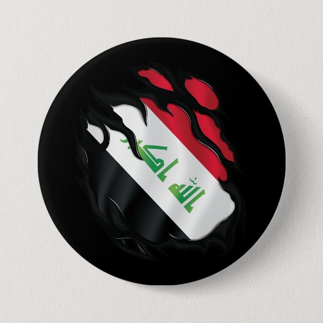 Badge Rond 7,6 Cm Drapeau déchiré de l'Irak (Devant)