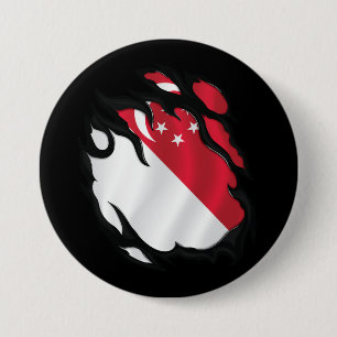 Badge Rond 7,6 Cm Drapeau déchiré de Singapour