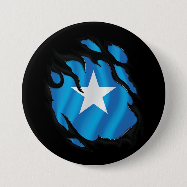 Badge Rond 7,6 Cm Drapeau déchiré de Somalie (Devant)