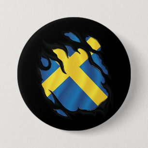 Badge Rond 7,6 Cm Drapeau déchiré de Suède