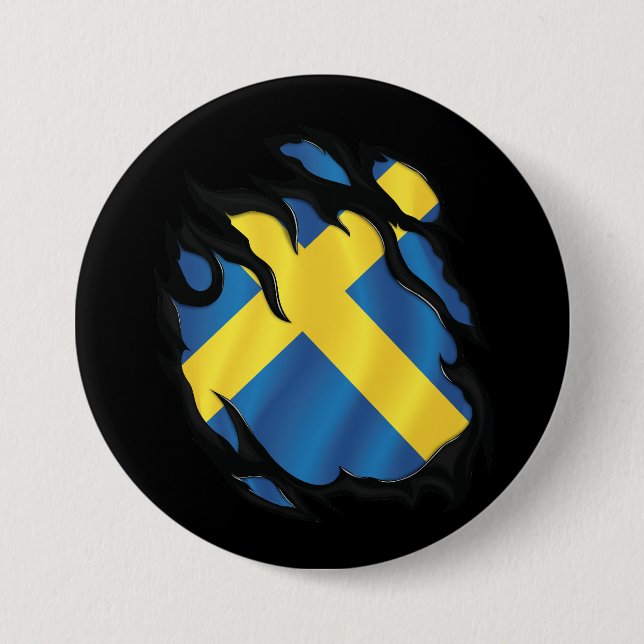 Badge Rond 7,6 Cm Drapeau déchiré de Suède (Devant)