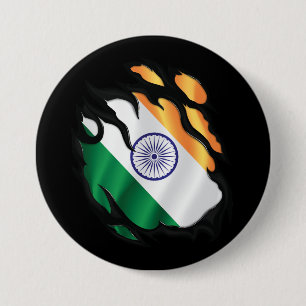 Badge Rond 7,6 Cm Drapeau déchiré d'Inde