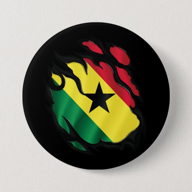 Badge Rond 7,6 Cm Drapeau déchiré du Ghana (Devant)