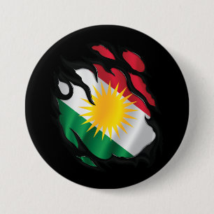 Badge Rond 7,6 Cm Drapeau déchiré du Kurdistan