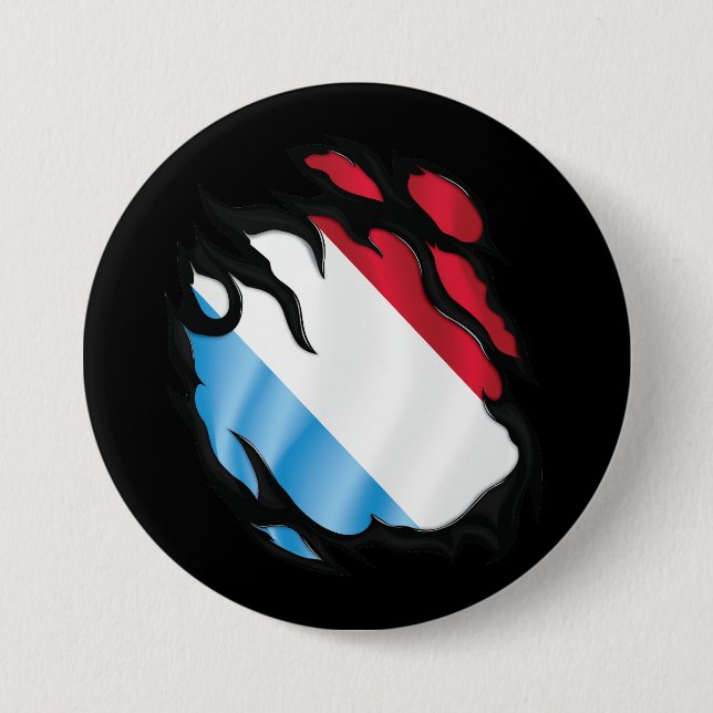 Badge Rond 7,6 Cm Drapeau déchiré du Luxembourg (Devant)