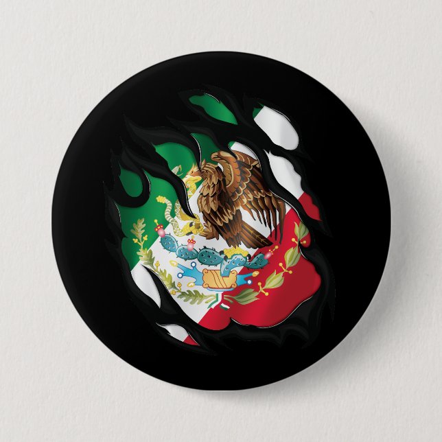 Badge Rond 7,6 Cm Drapeau déchiré du Mexique (Devant)