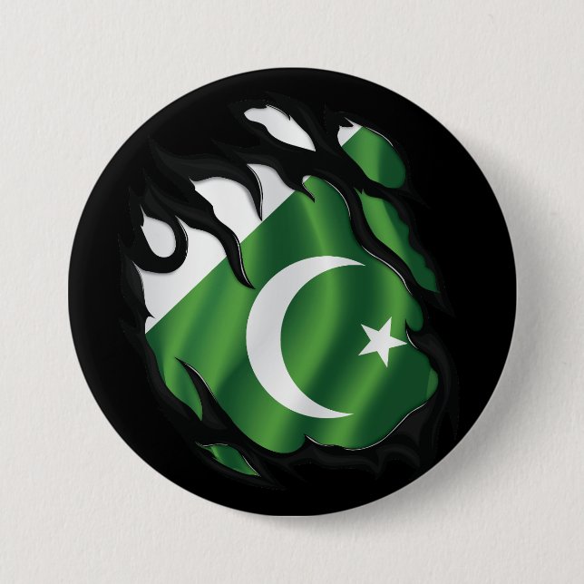 Badge Rond 7,6 Cm Drapeau déchiré du Pakistan (Devant)