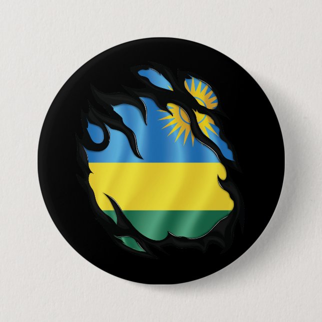 Badge Rond 7,6 Cm Drapeau déchiré du Rwanda (Devant)