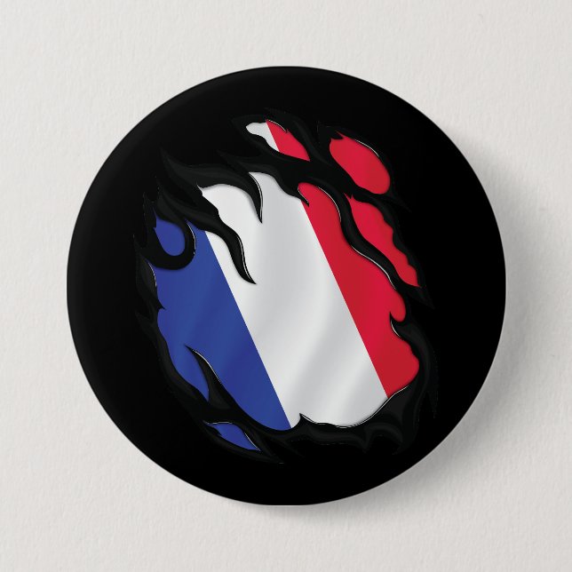 Badge Rond 7,6 Cm Drapeau déchiré France (Devant)