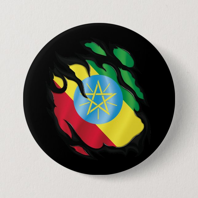 Badge Rond 7,6 Cm Drapeau déchiré par l'Éthiopie (Devant)