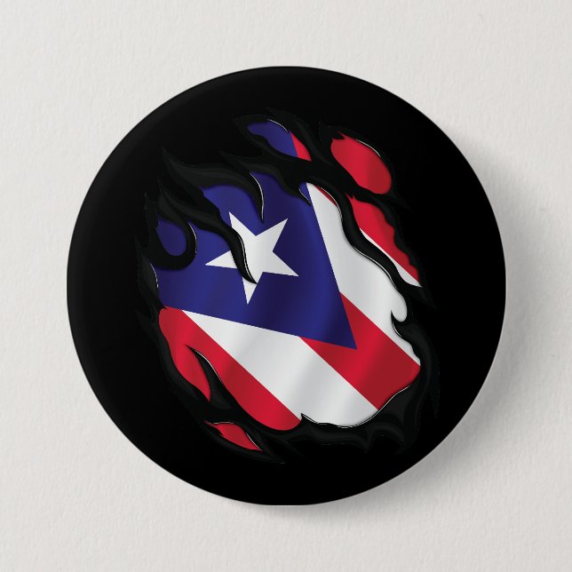Badge Rond 7,6 Cm Drapeau déchiré Porto Rico (Devant)