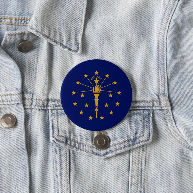 Badge Rond 7,6 Cm Drapeau d'État de l'Indiana (En situation)