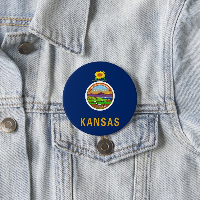 Badge Rond 7,6 Cm Drapeau d'État du Kansas (En situation)