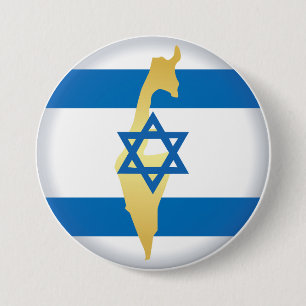 Badge Rond 7,6 Cm Drapeau d'Israël et carte avec emblème de l'étoile