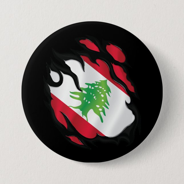 Badge Rond 7,6 Cm Drapeau du Liban déchiré (Devant)