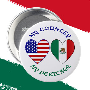 Badge Rond 7,6 Cm Drapeau du Mexique Drapeau des États-Unis Mon pays