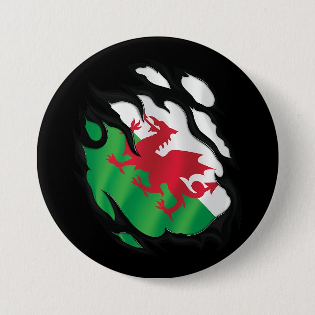 Badge Rond 7,6 Cm Drapeau du Pays de Galles déchiré (Devant)