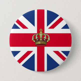 Badge Rond 7,6 Cm Drapeau du Royaume-Uni avec couronne royale