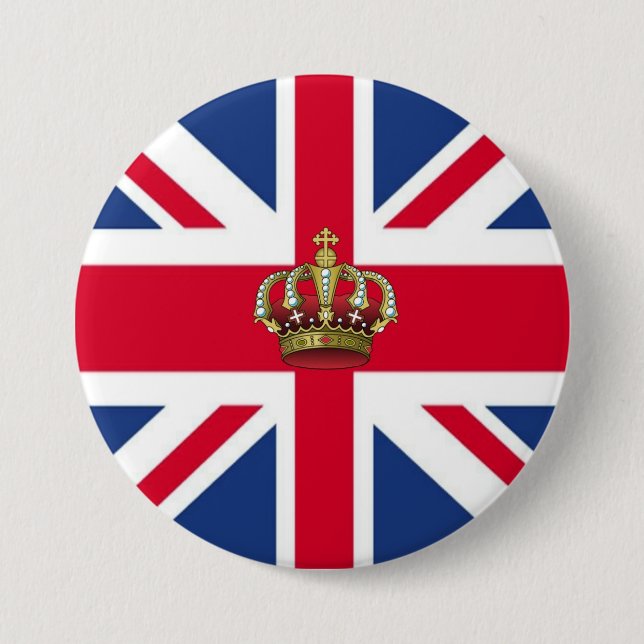 Badge Rond 7,6 Cm Drapeau du Royaume-Uni avec couronne royale (Devant)