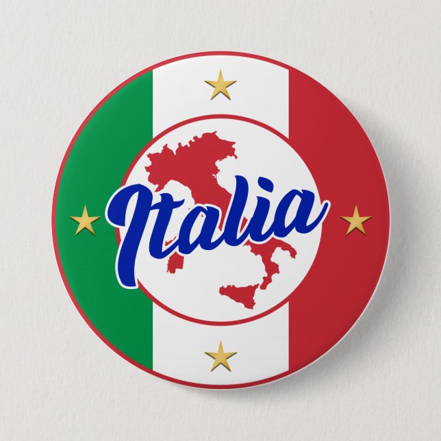 Badge Rond 7,6 Cm Drapeau et carte Italia (Devant)