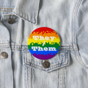 Badge Rond 7,6 Cm Drapeau Gay pride Pronoun personnalisable Boho fun