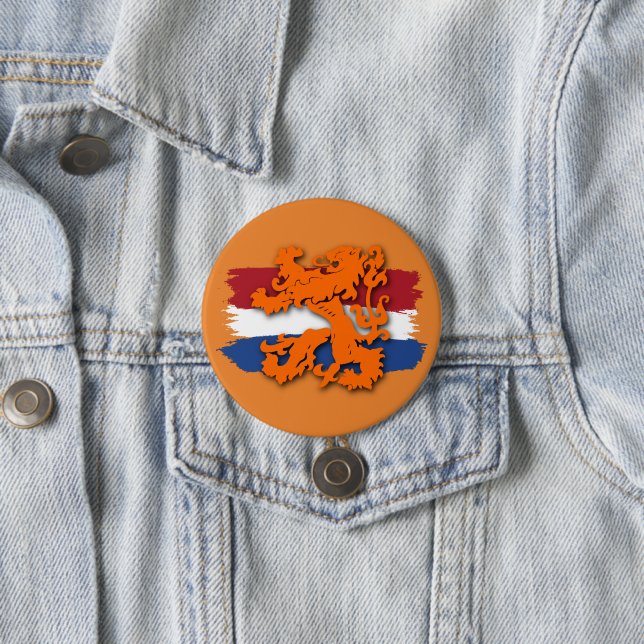 Badge Rond 7,6 Cm Drapeau hollandais Orange Lion Team Hollande (En situation)