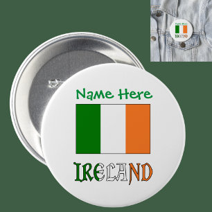 Badge Rond 7,6 Cm Drapeau Irlandais Irlande Personnalisation Verte 