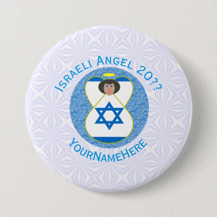 Badge Rond 7,6 Cm Drapeau israélien ange bleu blanc personnalisé