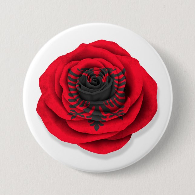 Badge Rond 7,6 Cm Drapeau rose d'Albanais sur le blanc (Devant)