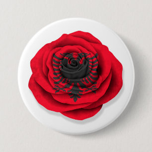 Badge Rond 7,6 Cm Drapeau rose d'Albanais sur le blanc