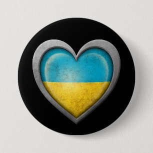 Badge Rond 7,6 Cm Drapeau ukrainien de coeur avec l'effet en métal