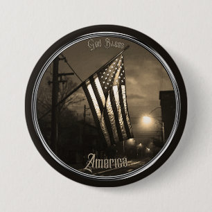 Badge Rond 7,6 Cm Drapeau Unique Dieu Bénisse l'Amérique la Nuit dan