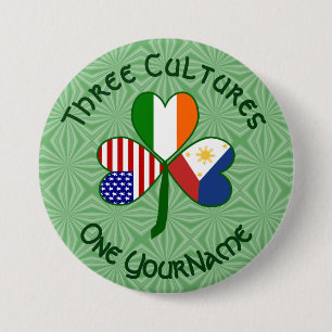 Badge Rond 7,6 Cm Drapeaux américain irlandais philippin Trèfle Pers