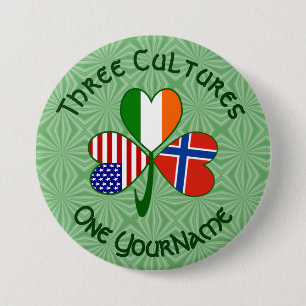 Badge Rond 7,6 Cm Drapeaux Américains Irlandais Norvégiens Shamrock