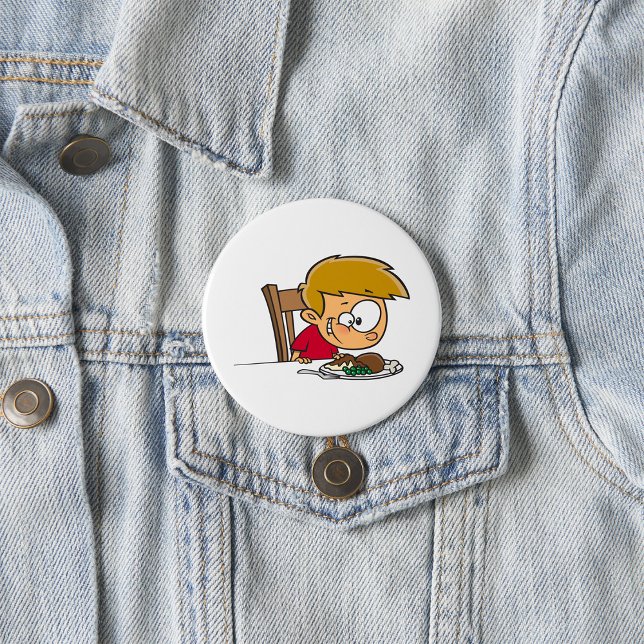 Badge Rond 7,6 Cm Drôle Cartoon Boy excité pour le dîner (Créateur téléchargé)