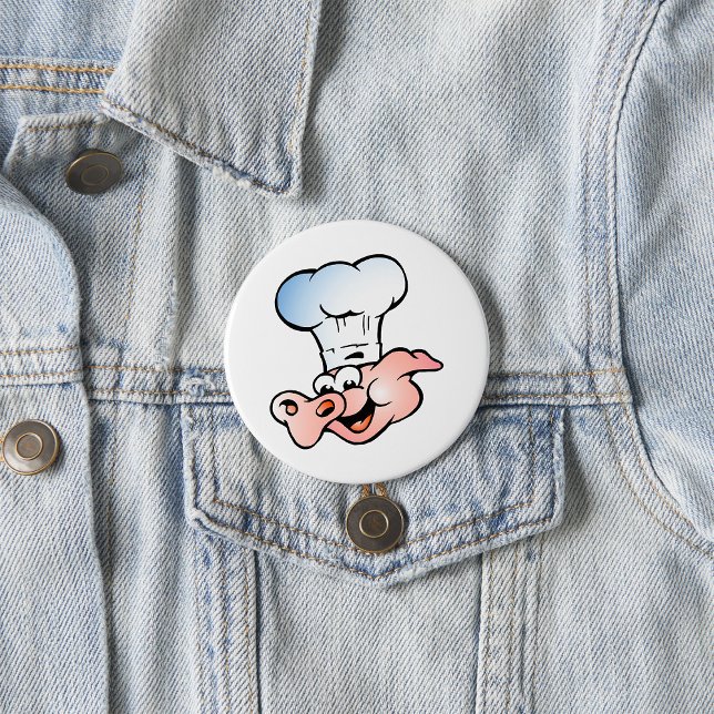 Badge Rond 7,6 Cm Drôle Cartoon Cochon Chef avec Casquette (Créateur téléchargé)