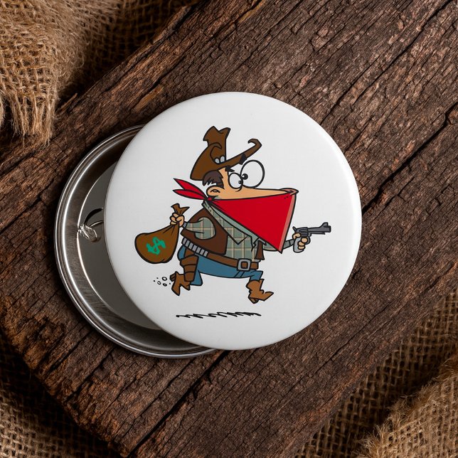 Badge Rond 7,6 Cm Drôle Cartoon Cowboy Bandit Robber (Créateur téléchargé)