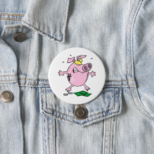 Badge Rond 7,6 Cm Drôle Cartoon Piggy Bank Perdre de l'argent