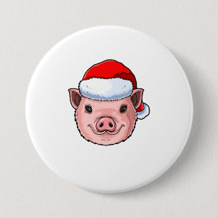 Badge Rond 7,6 Cm Drôle Cochon Santa Chapeau Piggy Cadeau de Noël po