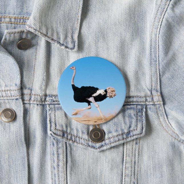Badge Rond 7,6 Cm Drôle Courir Ostrich Photo Pin-Back (En situation)