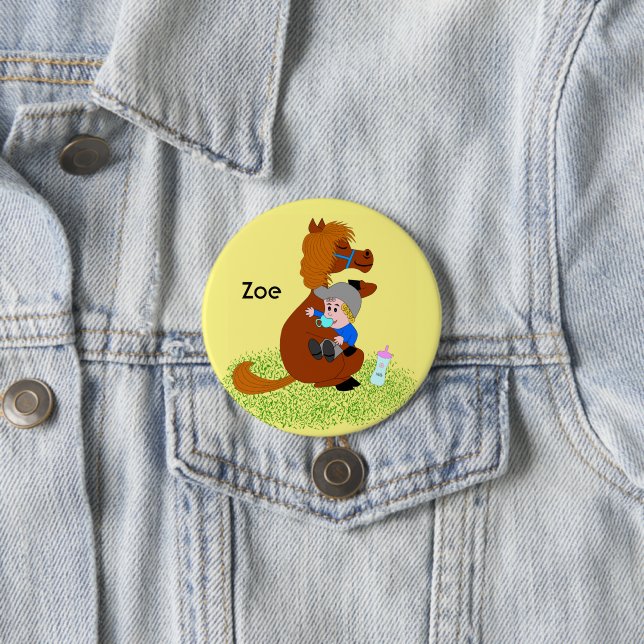 Badge Rond 7,6 Cm Drôle et mignon poney avec bébé - anniversaire de  (En situation)