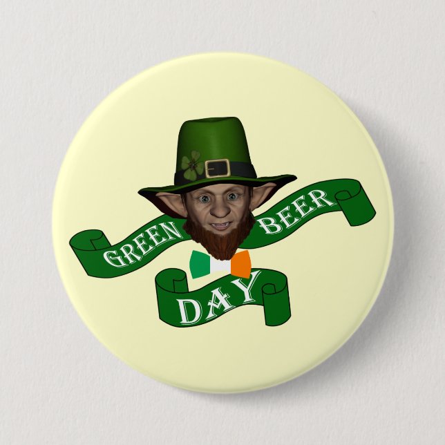 Badge Rond 7,6 Cm Drôle leprechaun irlandais (Devant)