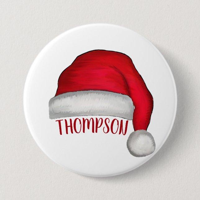 Badge Rond 7,6 Cm Drôle mignon Rouge Père Noël Nom personnalisé (Devant)