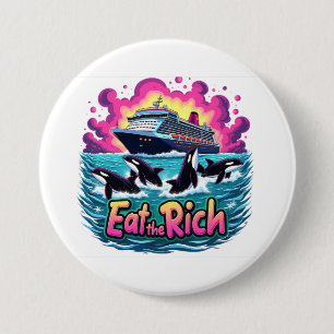 Badge Rond 7,6 Cm Drôle Mignonne Orca Baleine Mange Rich