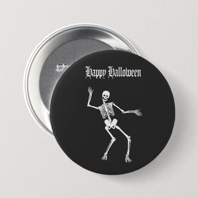 Badge Rond 7,6 Cm Drôle Skeleton effrayant Happy Halloween (Devant & derrière)