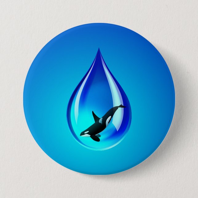Badge Rond 7,6 Cm Drop d'eau et Orca (Devant)
