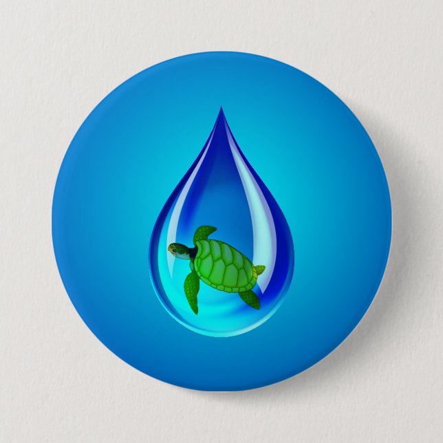 Badge Rond 7,6 Cm Drop d'eau et tortue marine (Devant)