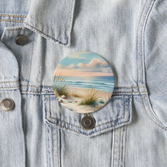 Badge Rond 7,6 Cm Dunes côtières pastel à l'aquarelle (En situation)