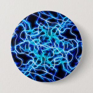 Badge Rond 7,6 Cm Éclair électrique néon bleu Tesla Coil